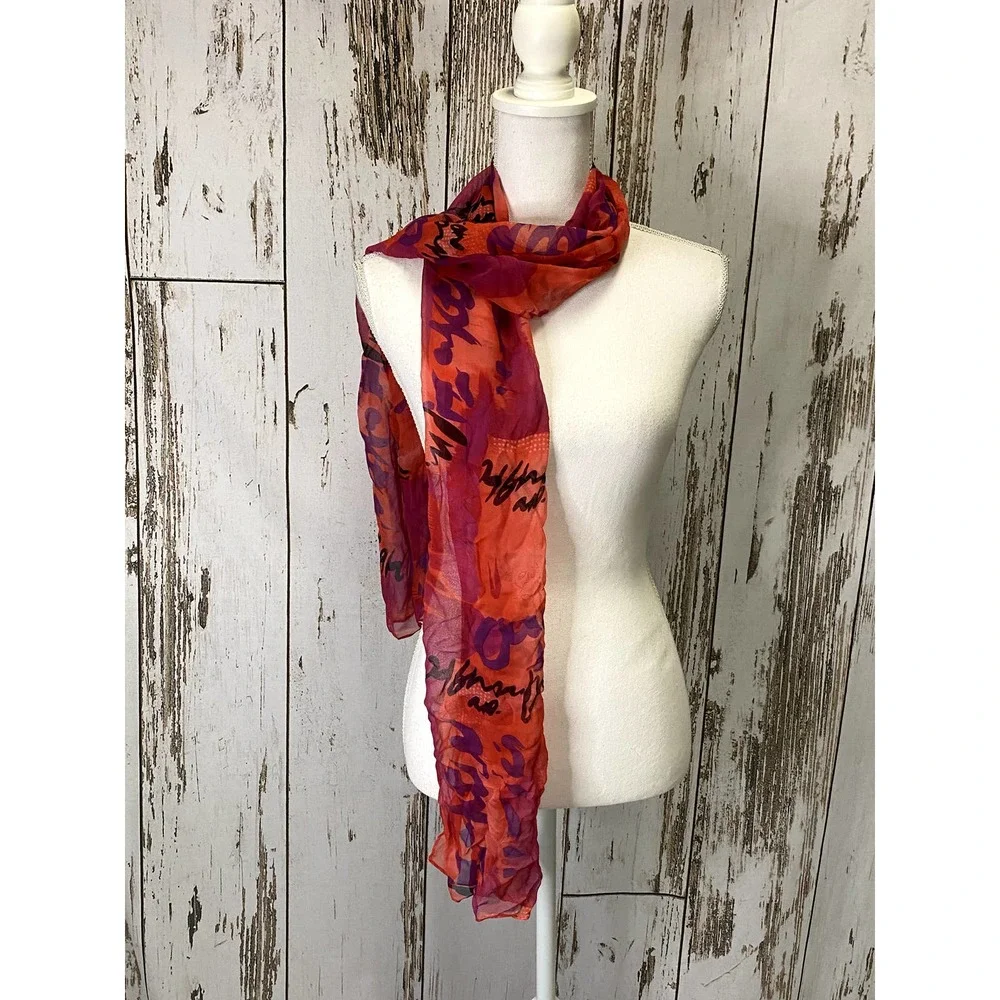 Hot Pink/Bright Orange/Purple Chiffon Scarf